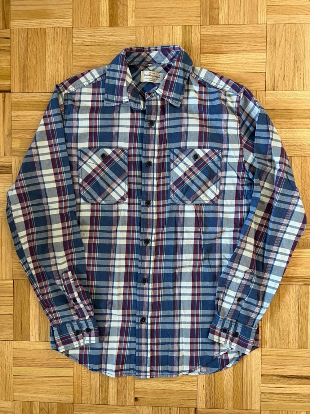 Weatherproof Blue, White & Burgundy Plaid Button-Down Shirt